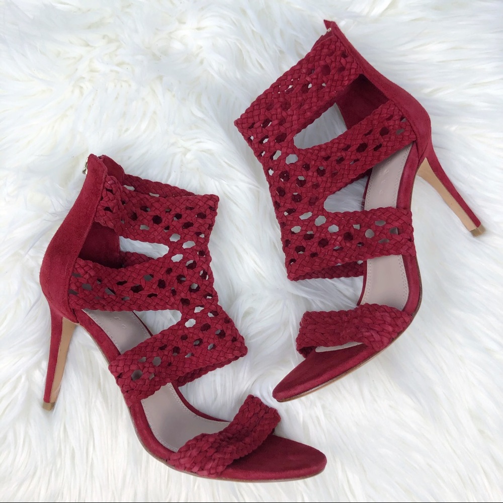 SANDRO Paris Agate Bordeaux Suede Heeled Sandal